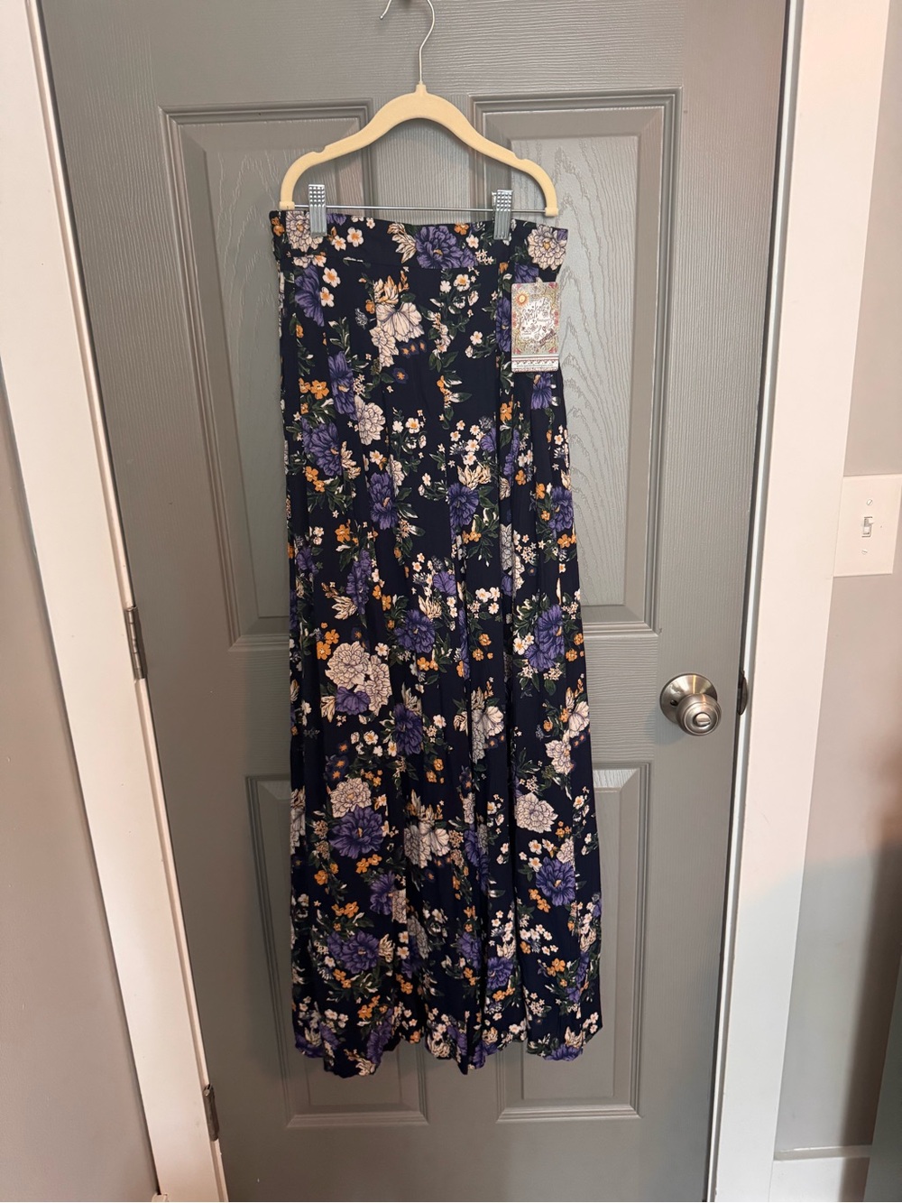 Women's Navy / Black Floral Pants - Purple & Cream Print